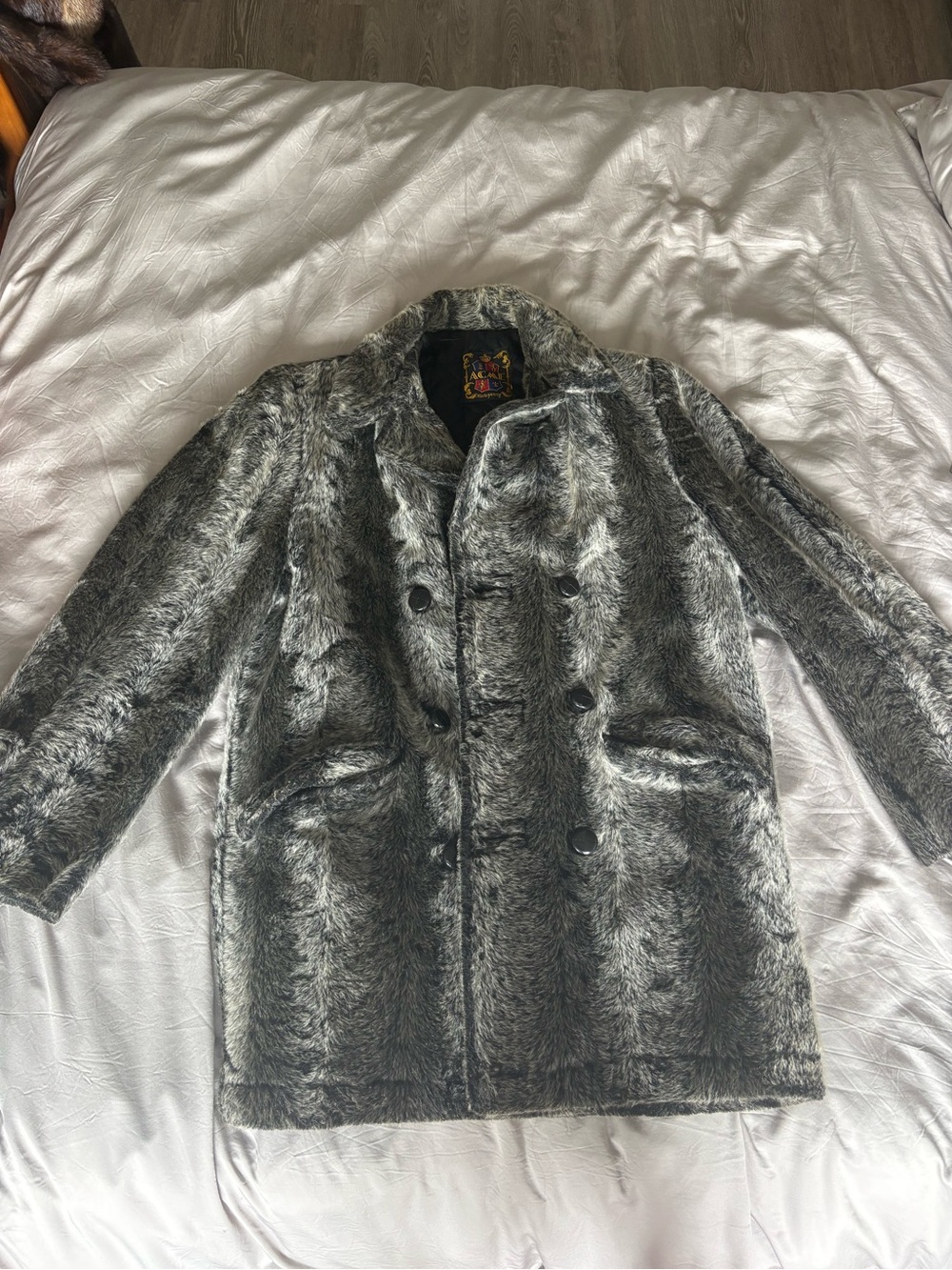 ACME Gray Faux Fur Double-Breasted Pea Coat